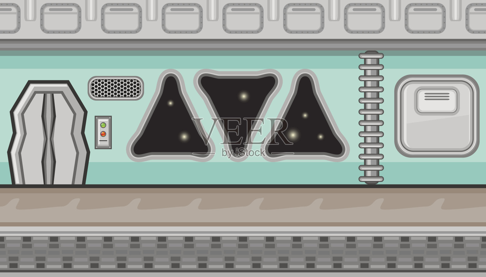 无缝的飞船内部，三角形的窗户用于游戏设计插画图片素材