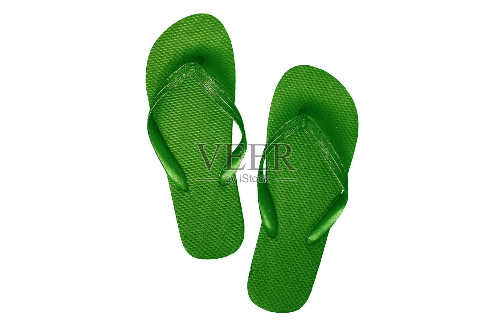 绿色绿松石橡胶拖鞋，孤立在白色背景照片摄影图片