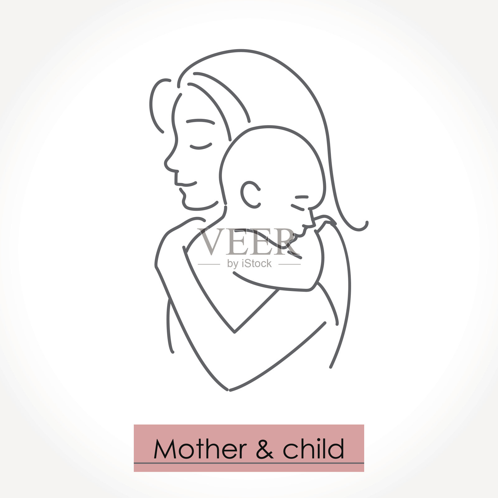 母亲与孩子。艺术线条图标设计元素图片