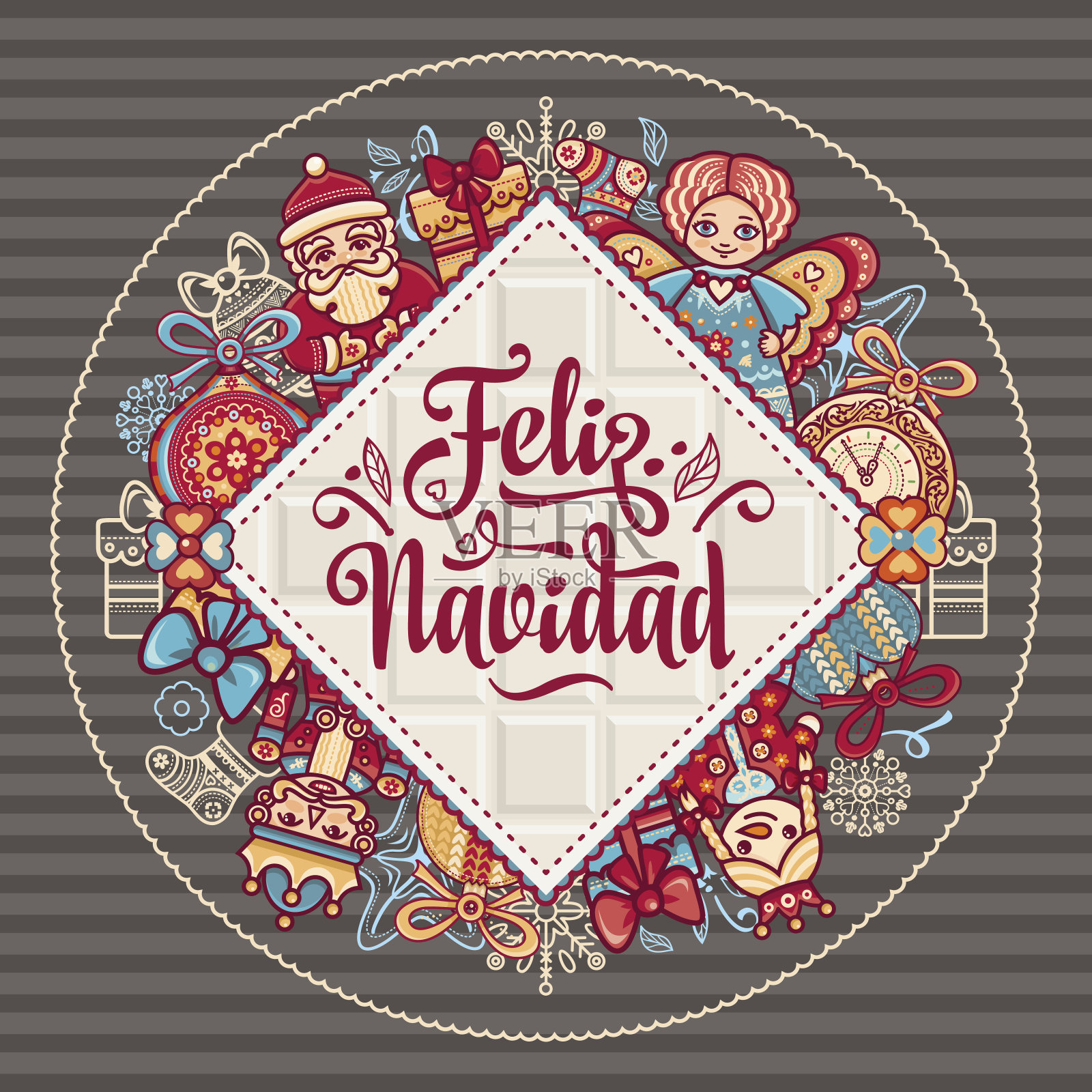 圣诞快乐。西班牙语圣诞贺卡。设计模板素材