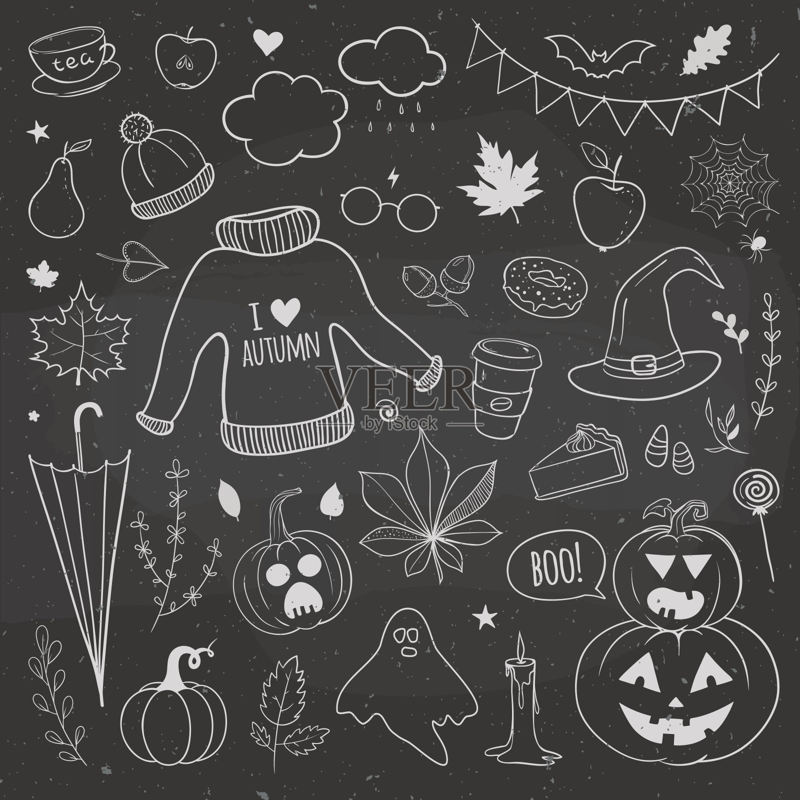 秋季在黑板上的涂鸦插画图片素材