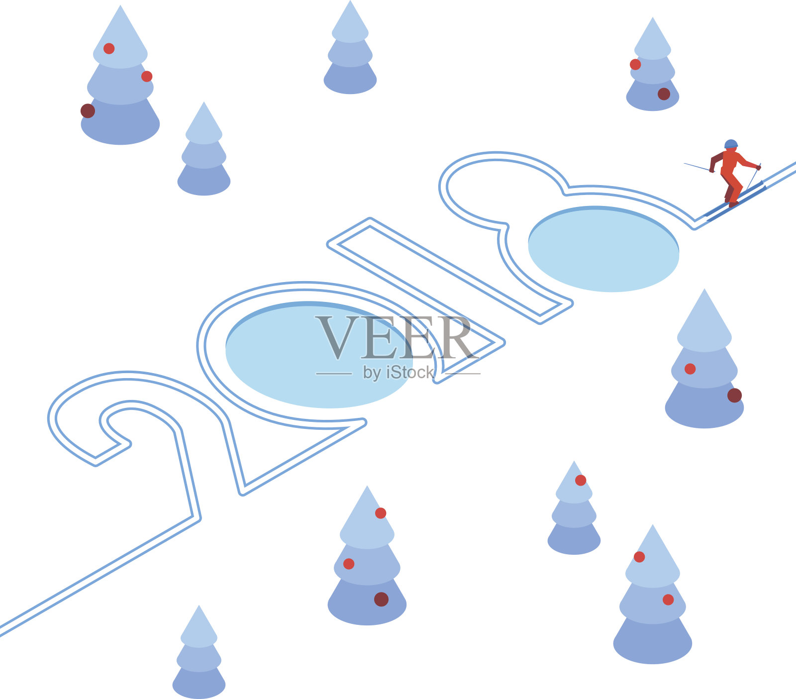2018年新年概念——滑雪者以数字的形式留下了痕迹插画图片素材
