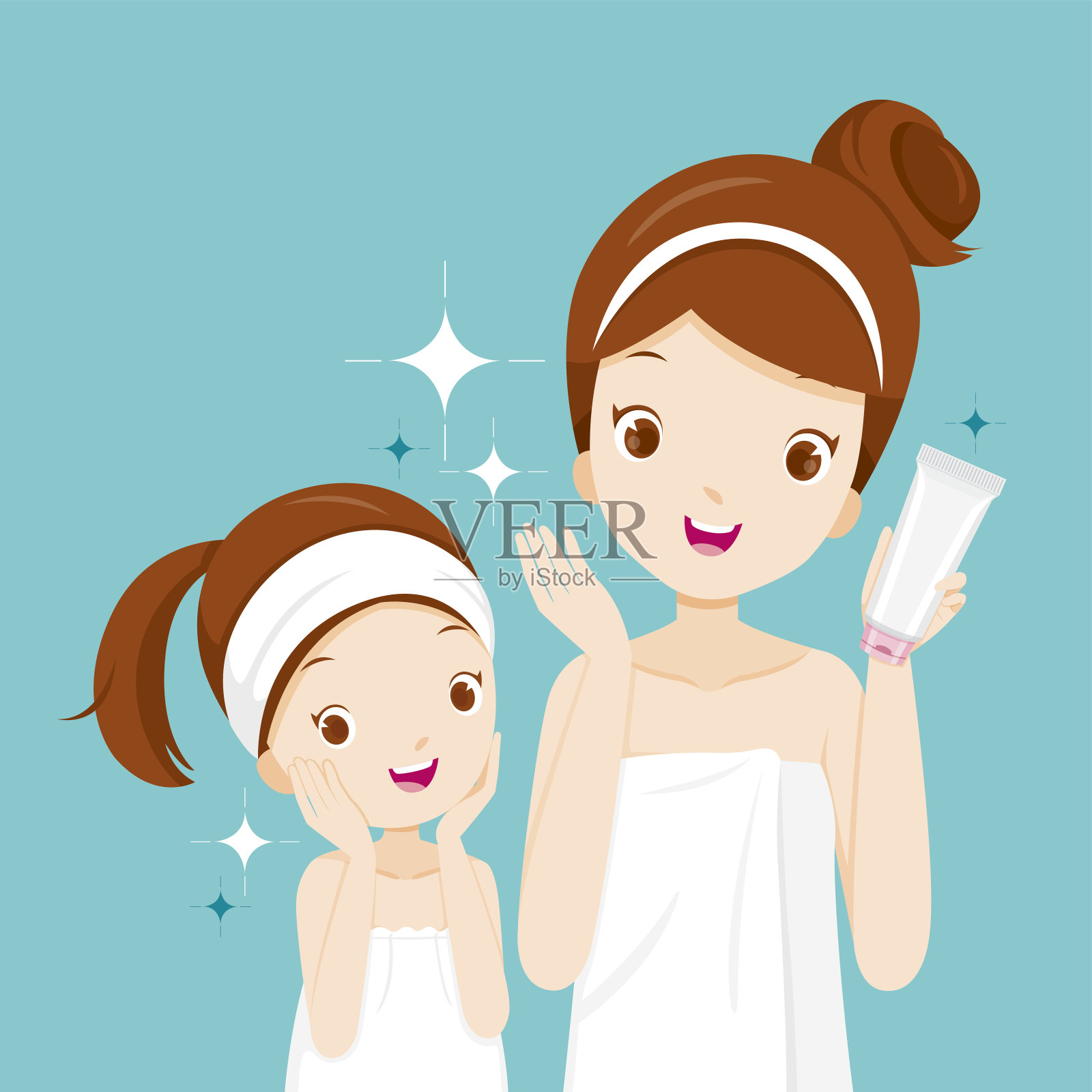 母亲和女儿喜欢干净的脸插画图片素材