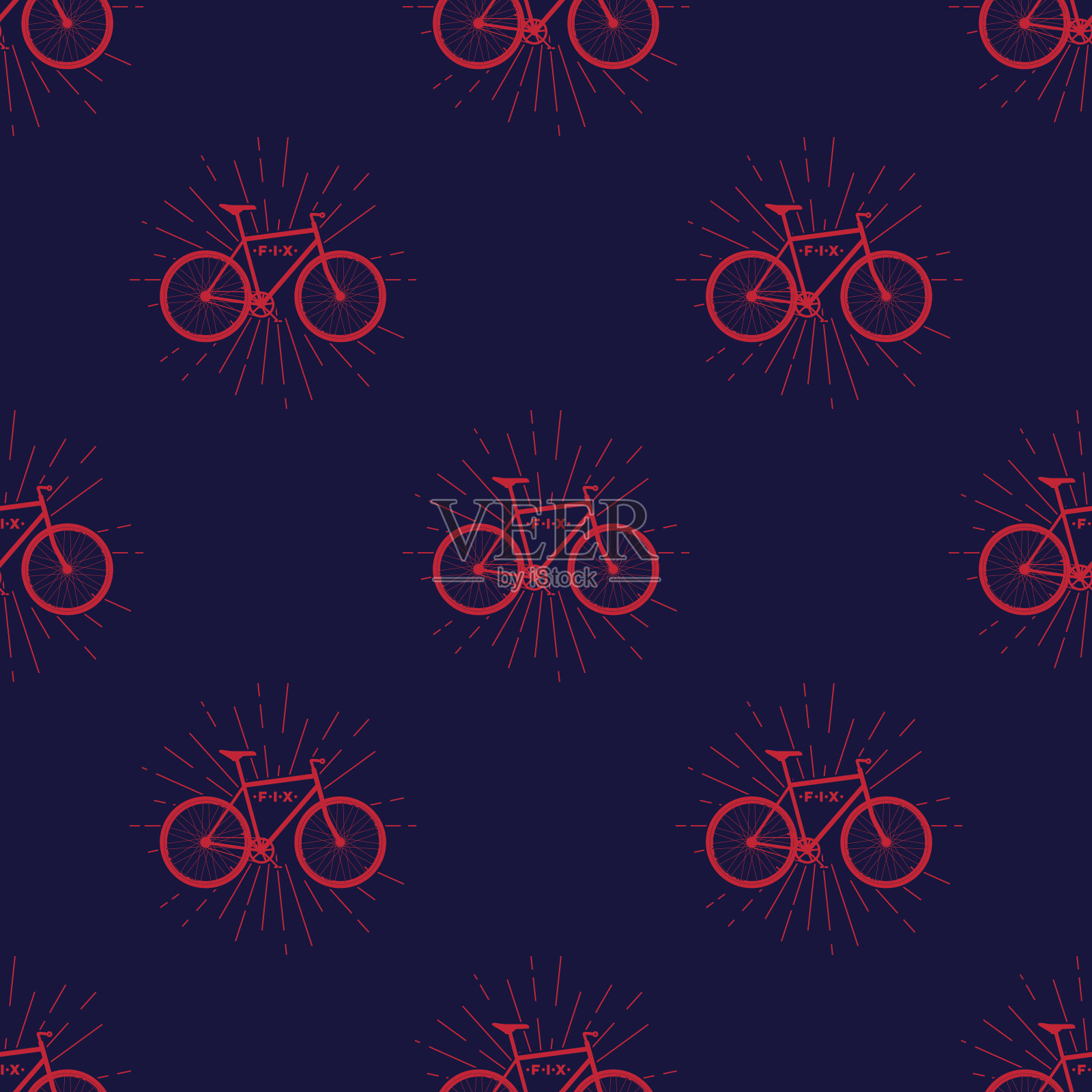 彩色无缝图案与固定自行车，潮人的风格，向量插画图片素材