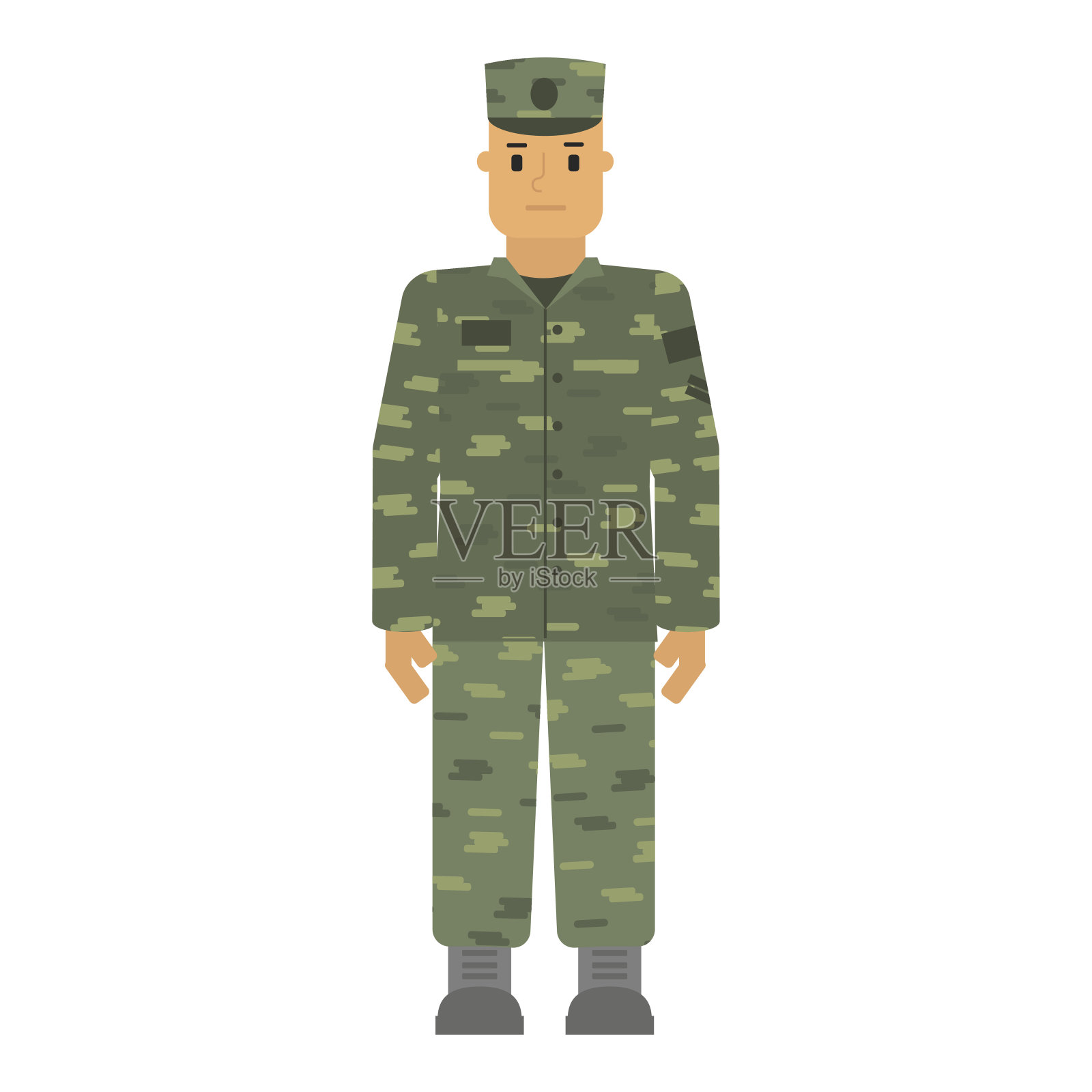 带菌者注意，士兵，身穿迷彩服，孤立在白色背景上插画图片素材