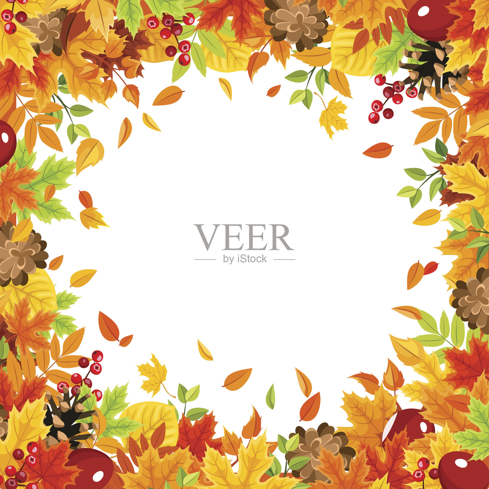 框架背景与五彩缤纷的秋天树叶。矢量插图。设计元素图片