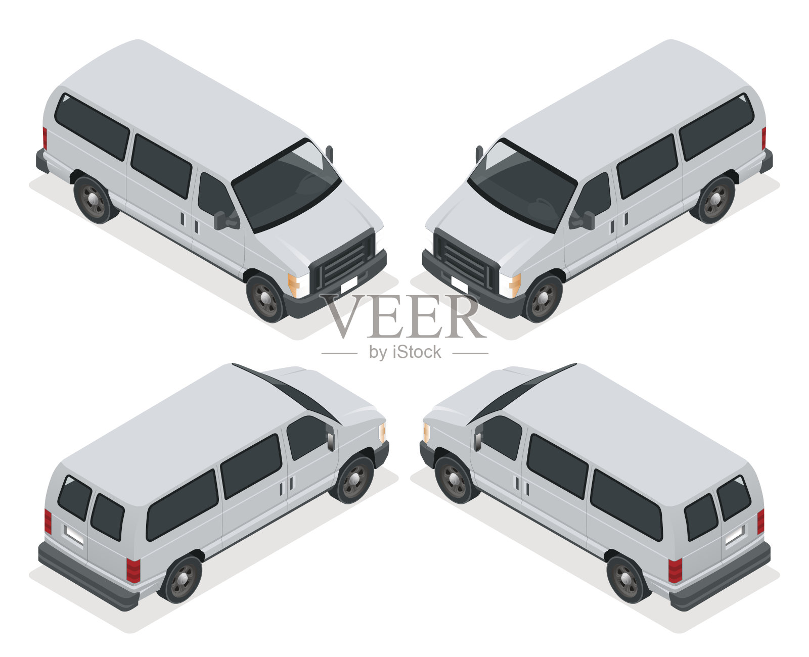 商业货车图标设置孤立的白色背景。平面3d等距插图。用于信息图表和设计插画图片素材
