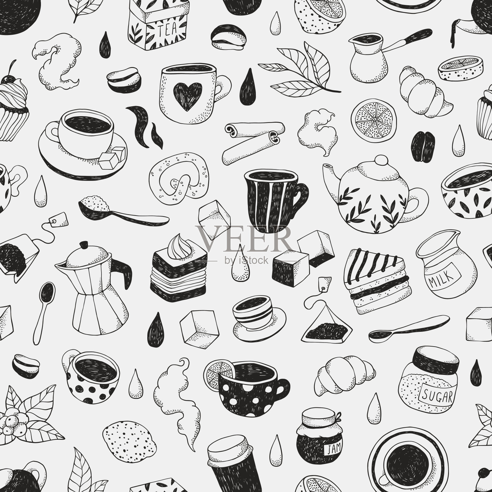 茶和咖啡，图案。插画图片素材