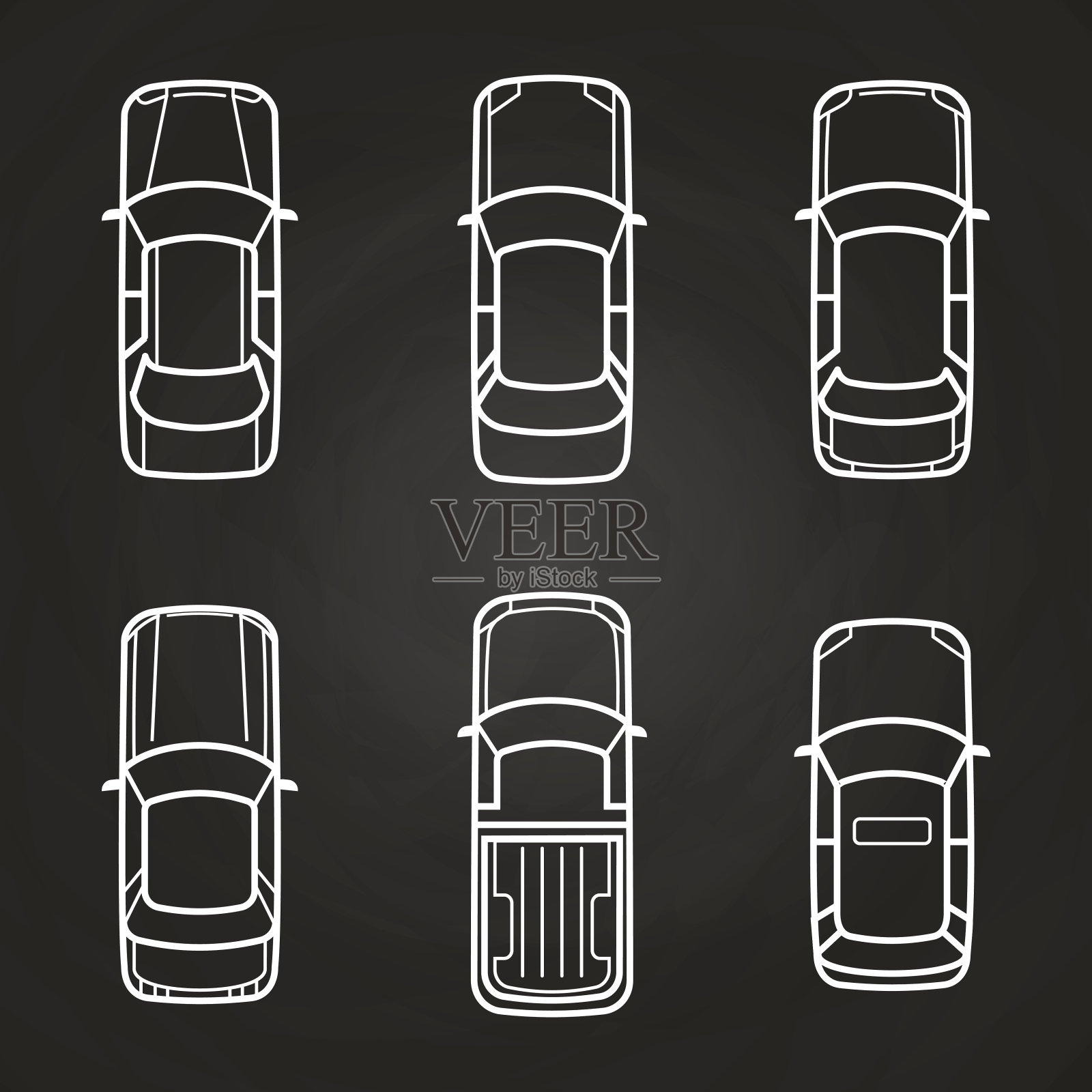 白色汽车模板设置-汽车顶视图图标设计元素图片