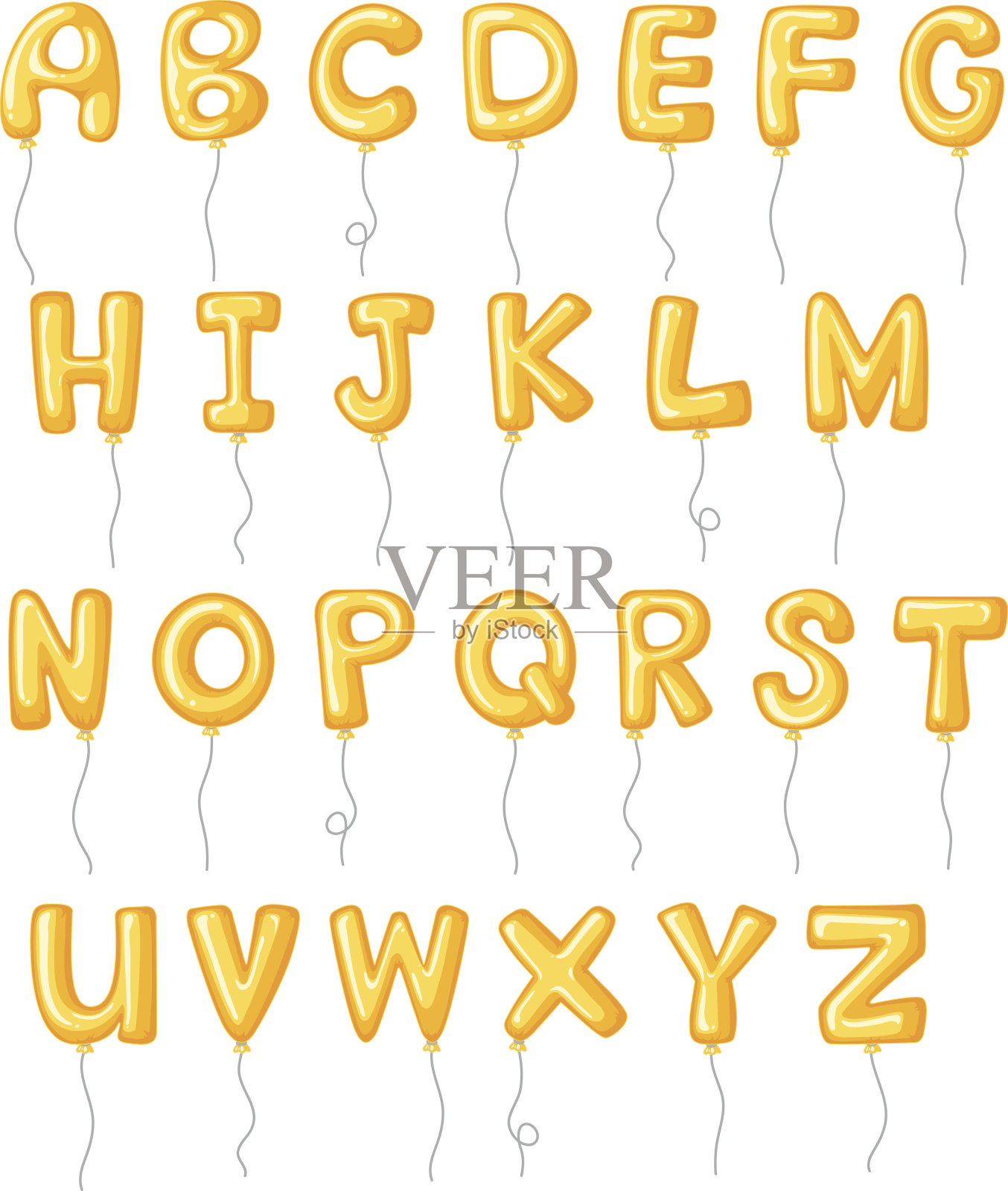 带有黄色气球的字母设计插画图片素材