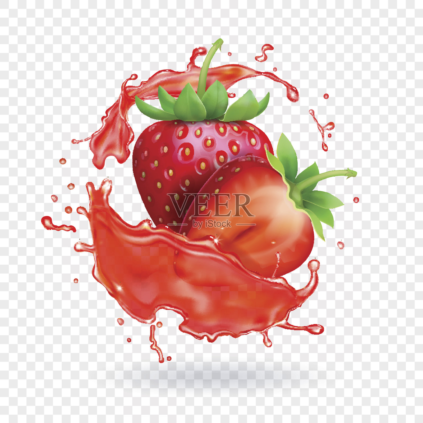 草莓逼真的果汁新鲜水果飞溅矢量图标插画图片素材