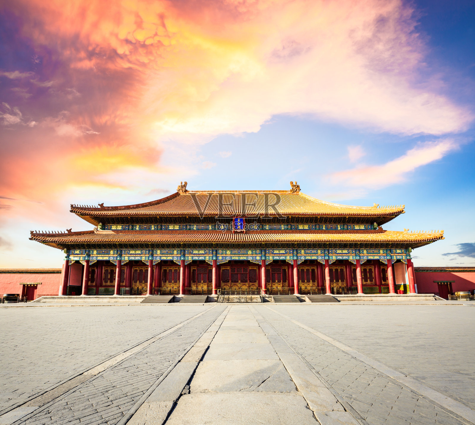 日落时著名的紫禁城，中国北京照片摄影图片