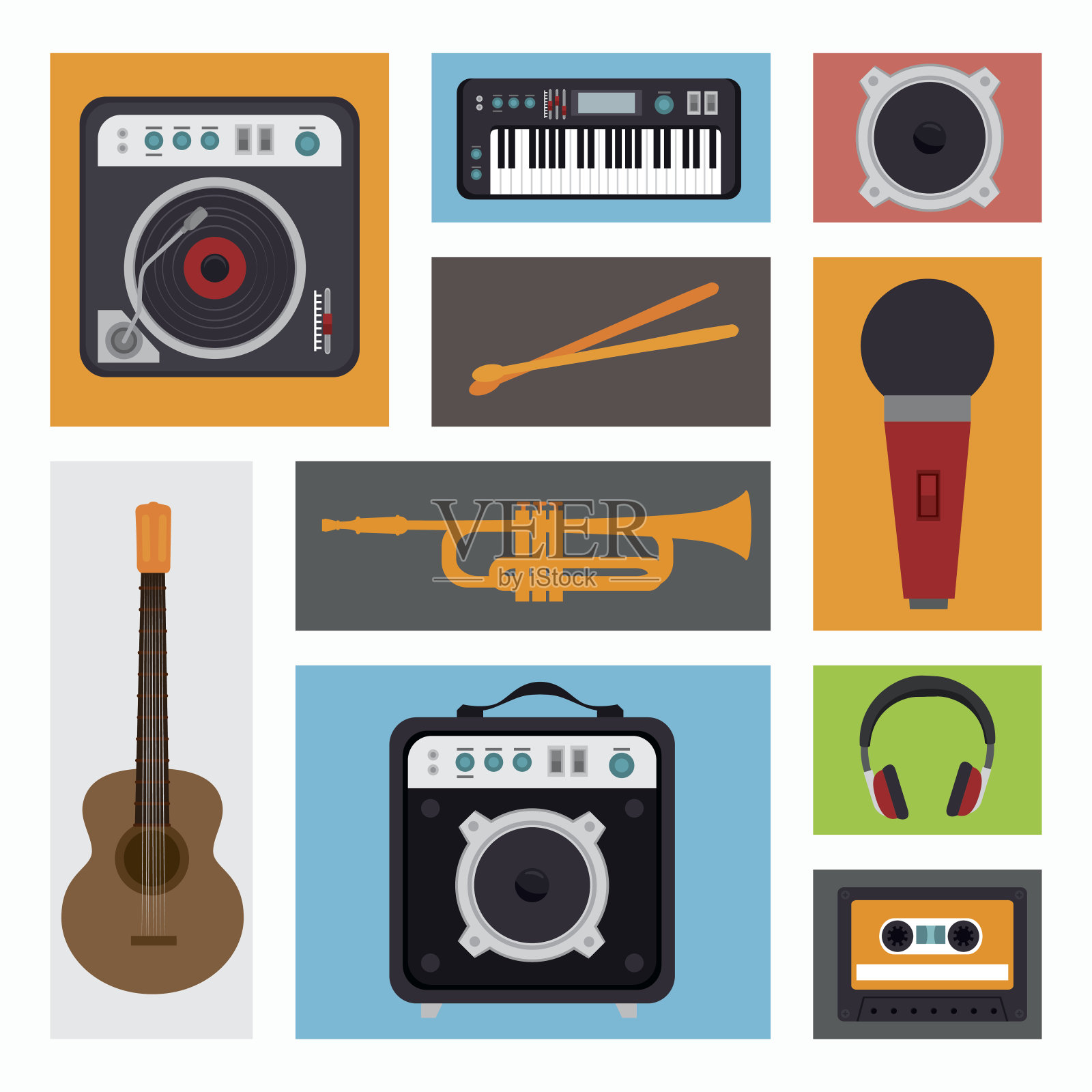 设置音乐行业设备孤立图标设计插画图片素材
