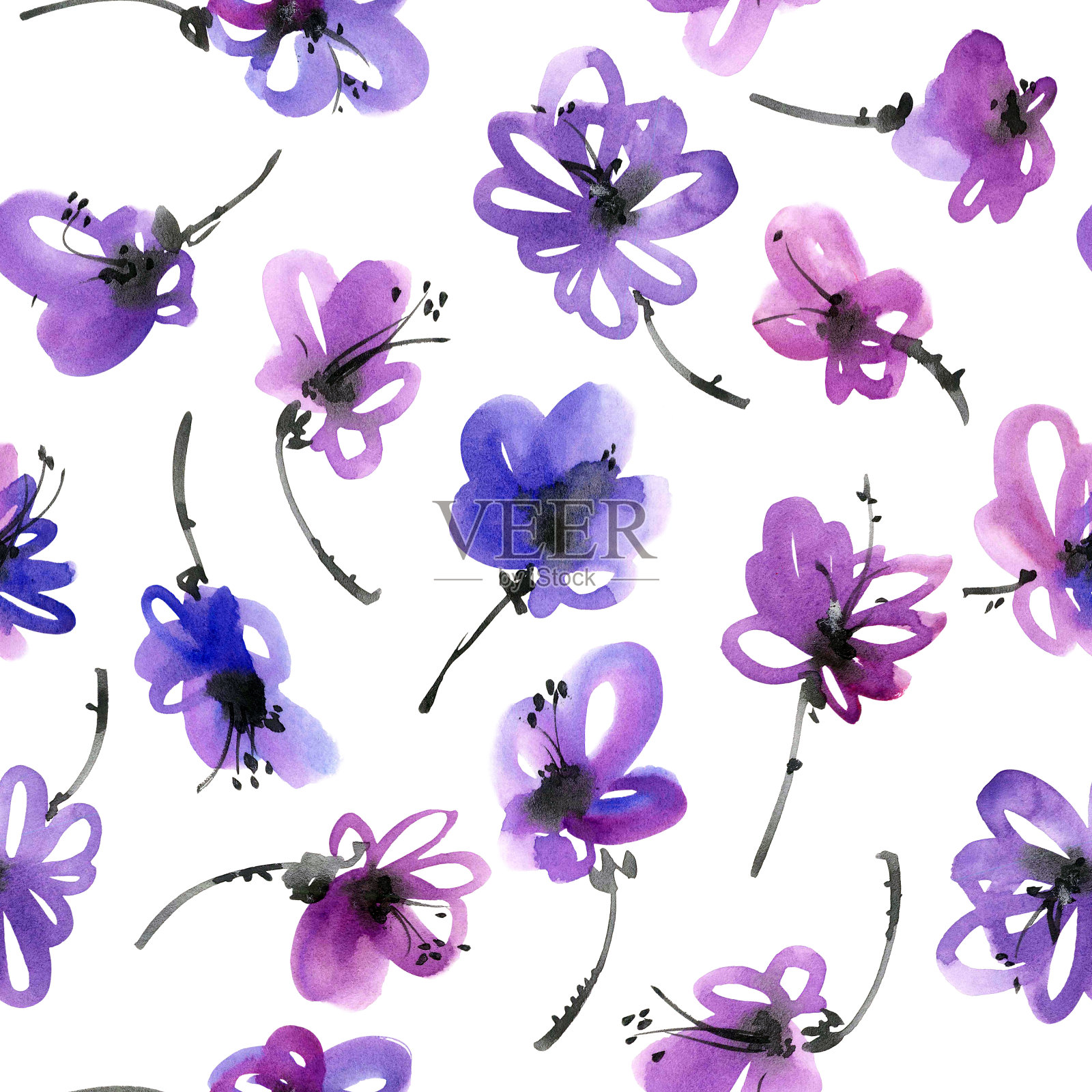 水彩花卉图案插画图片素材