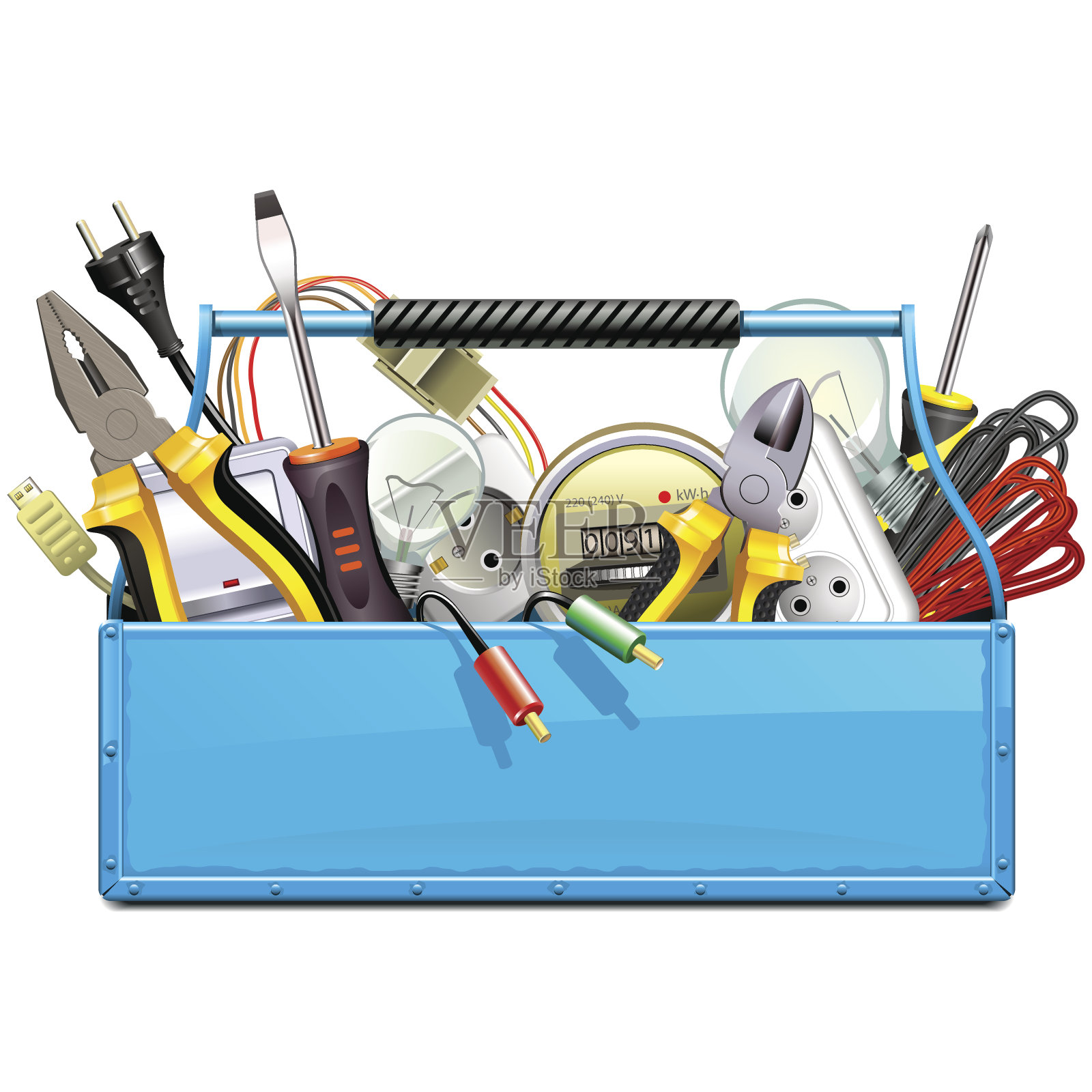 矢量蓝色工具箱与电动工具插画图片素材