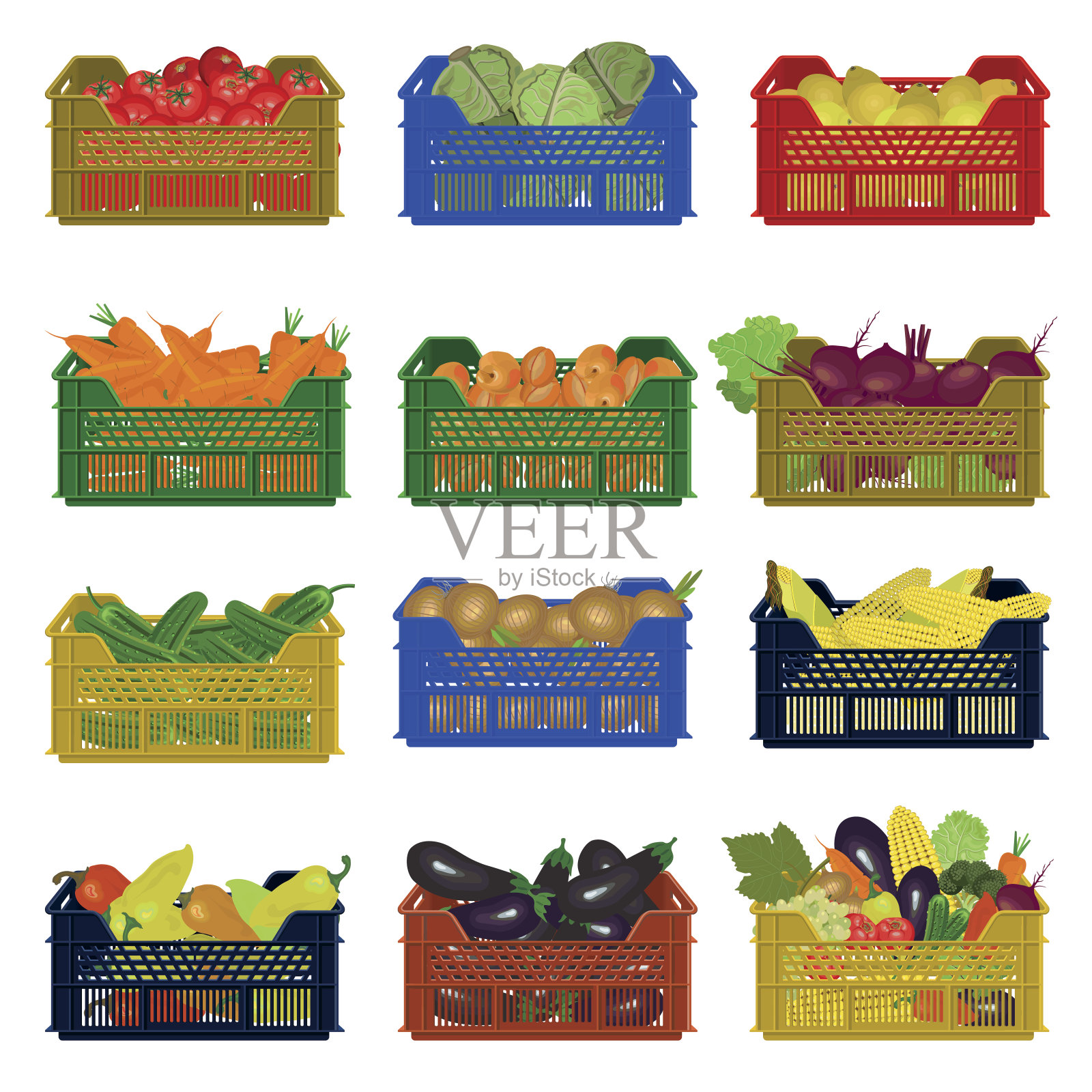 装蔬菜的塑料盒插画图片素材