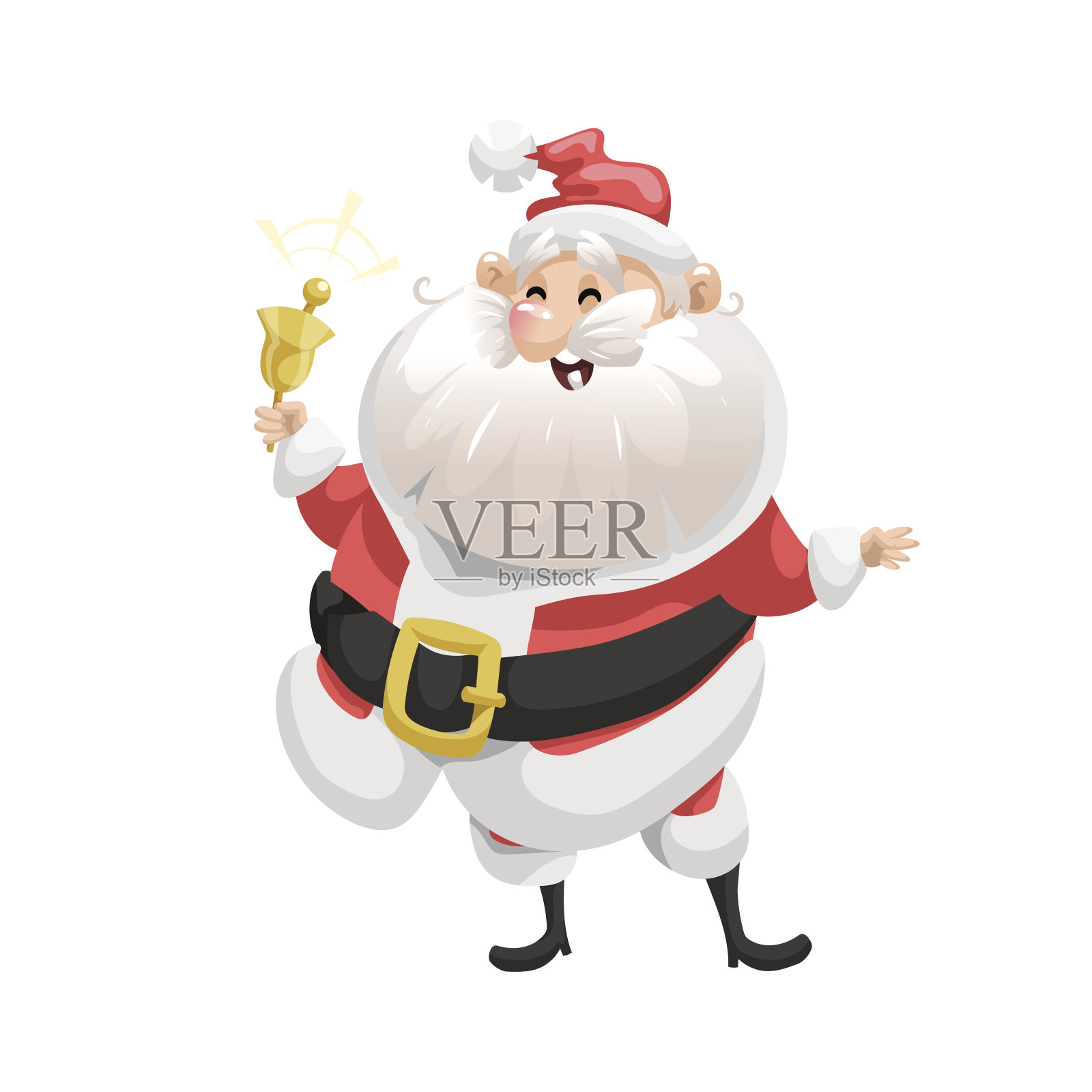 滑稽卡通风格笑圣诞老人与铃铛人物图标。情感插图。圣诞季节向量。简单的梯度艺术品。插画图片素材