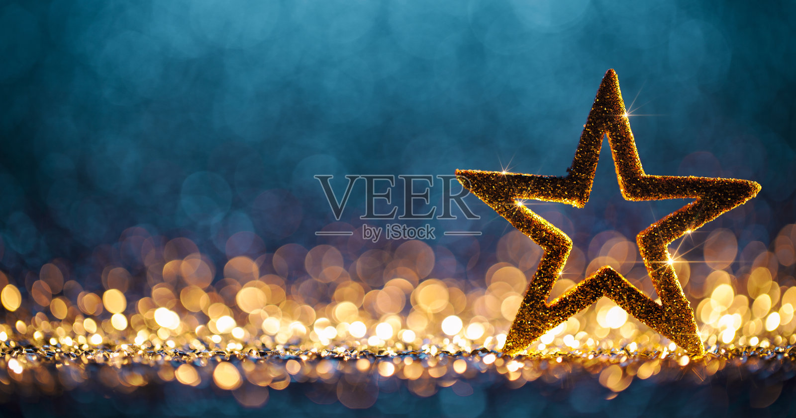 圣诞星-散焦装饰金蓝色散焦背景插画图片素材