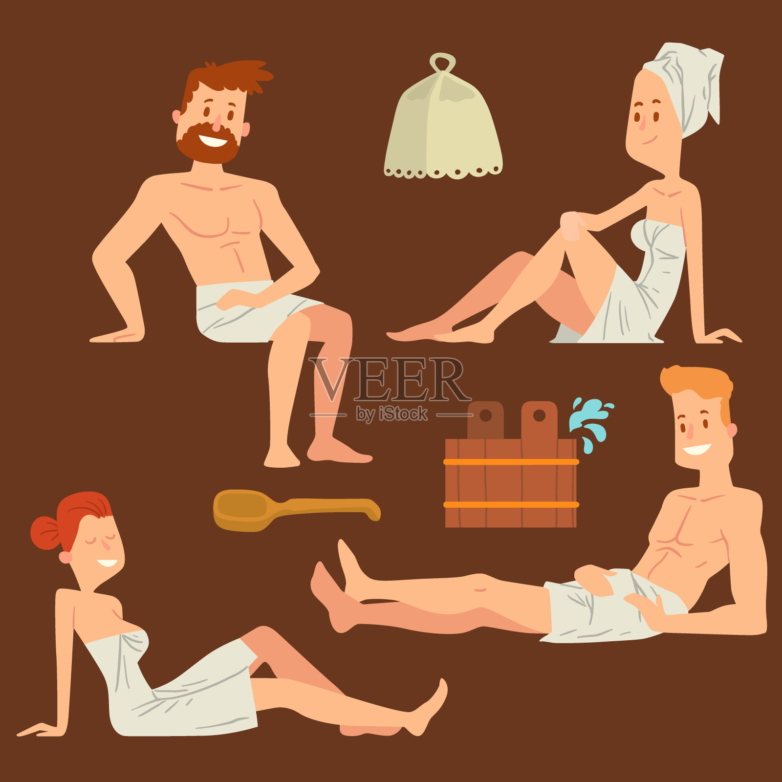 沐浴人身体洗面和沐浴蒸汽采取豪华放松人物矢量插画插画图片素材