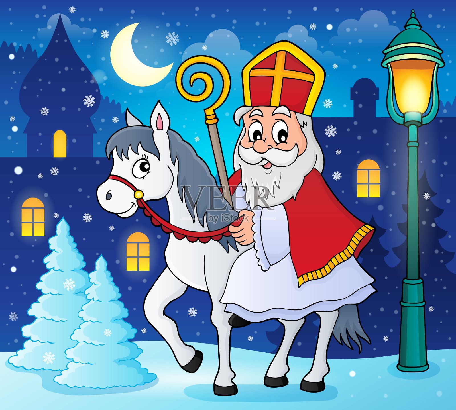 圣诞老人关于马的主题形象3插画图片素材
