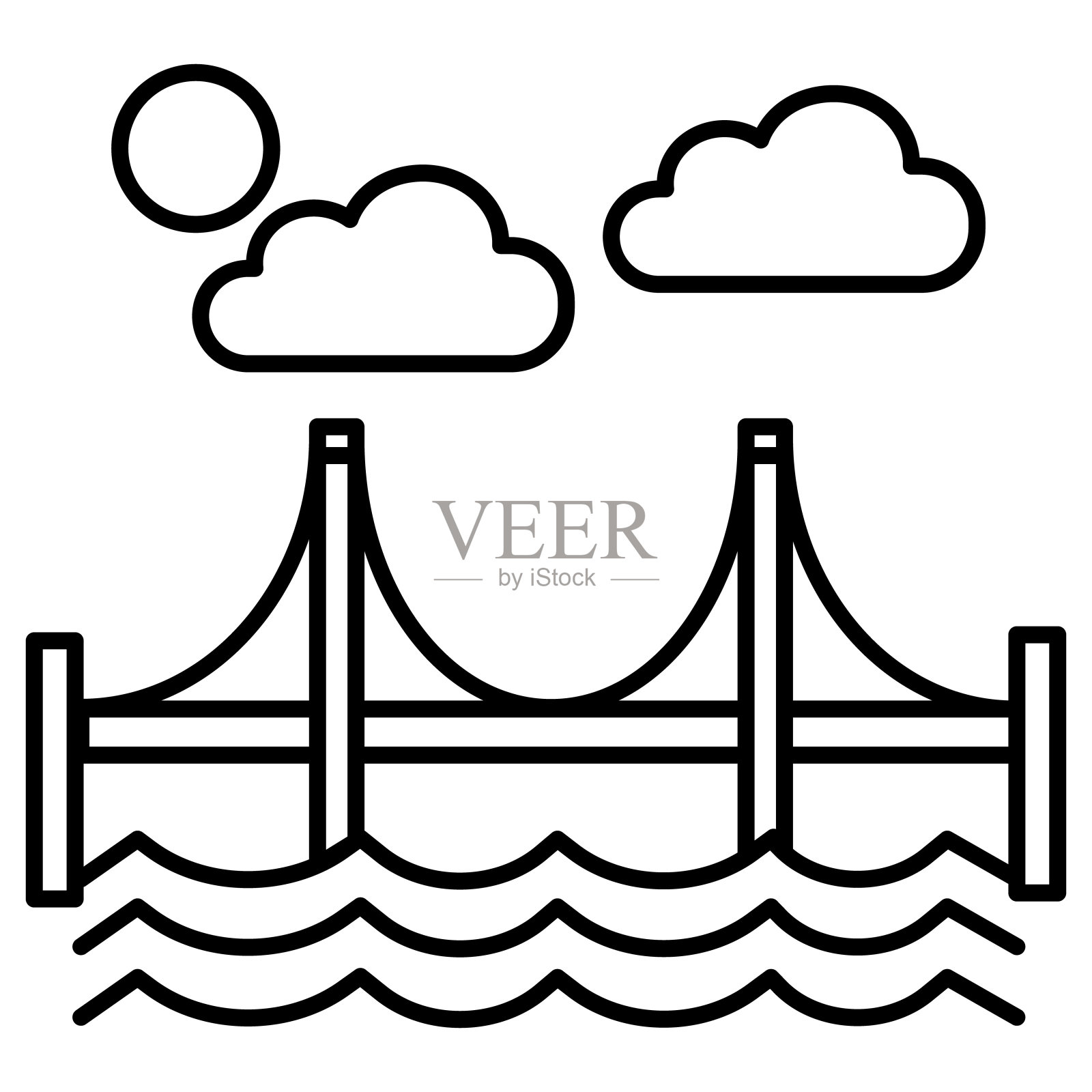 桥，旧金山矢量线图标，标志，插图的背景，可编辑的笔触插画图片素材