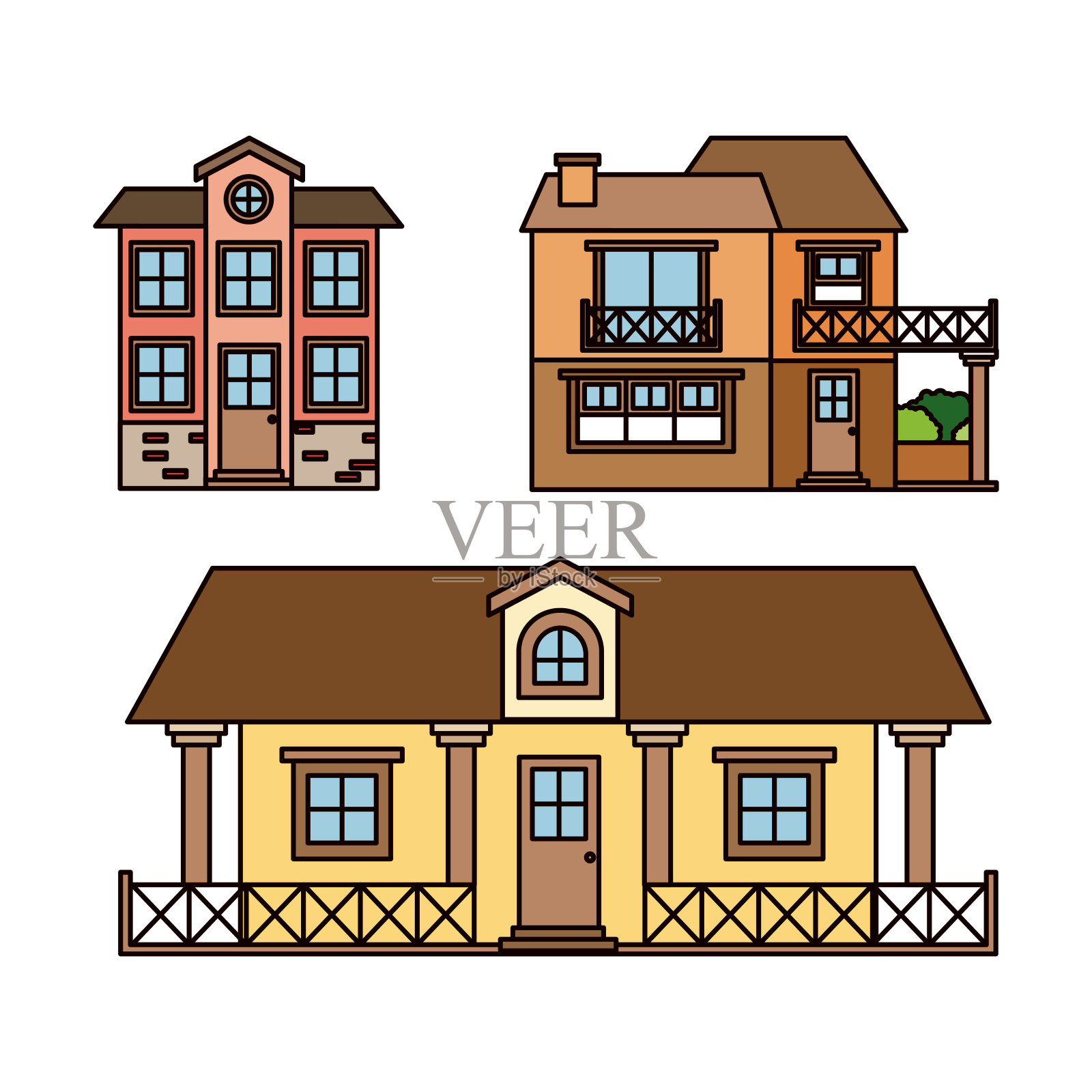 背景与色彩斑斓的乡村房屋立面设计元素图片