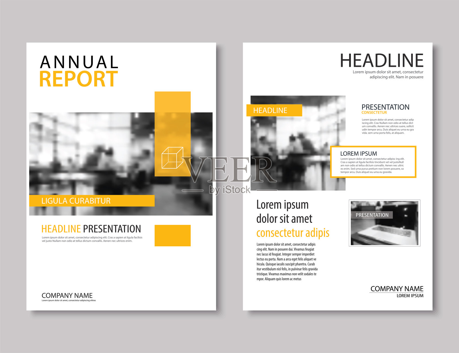 黄色年报宣传册模板A4尺寸设计。可用于单张、宣传册、版面设计、档案袋、杂志、海报、企业抽象背景展示。设计模板素材