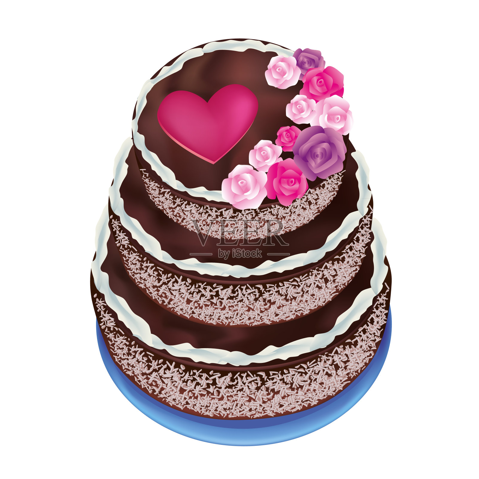 用玫瑰和心形装饰的庆祝蛋糕设计元素图片