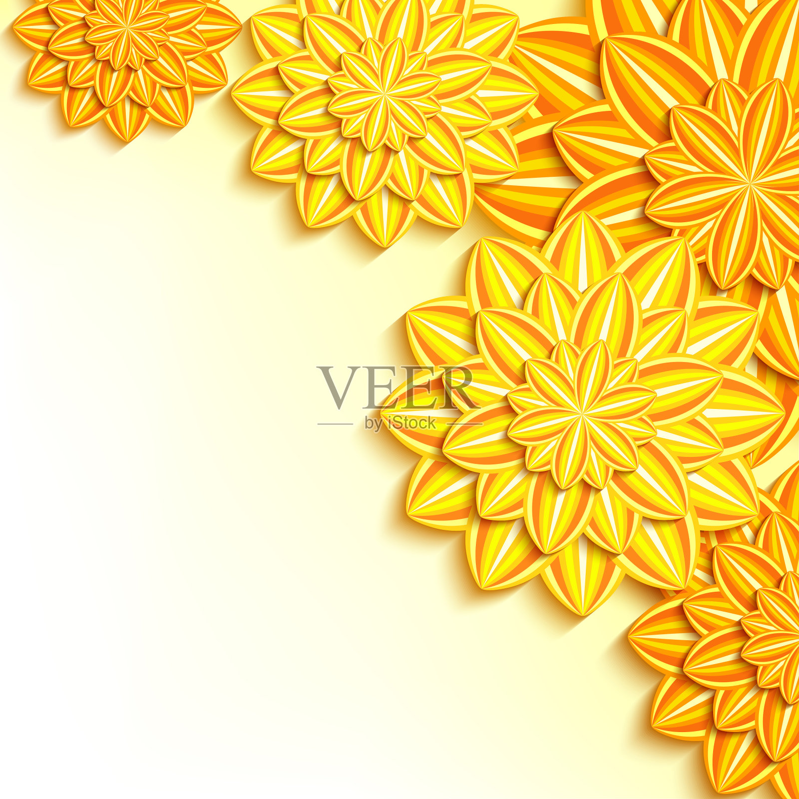 现代背景与黄色，橙色3d纸花插画图片素材