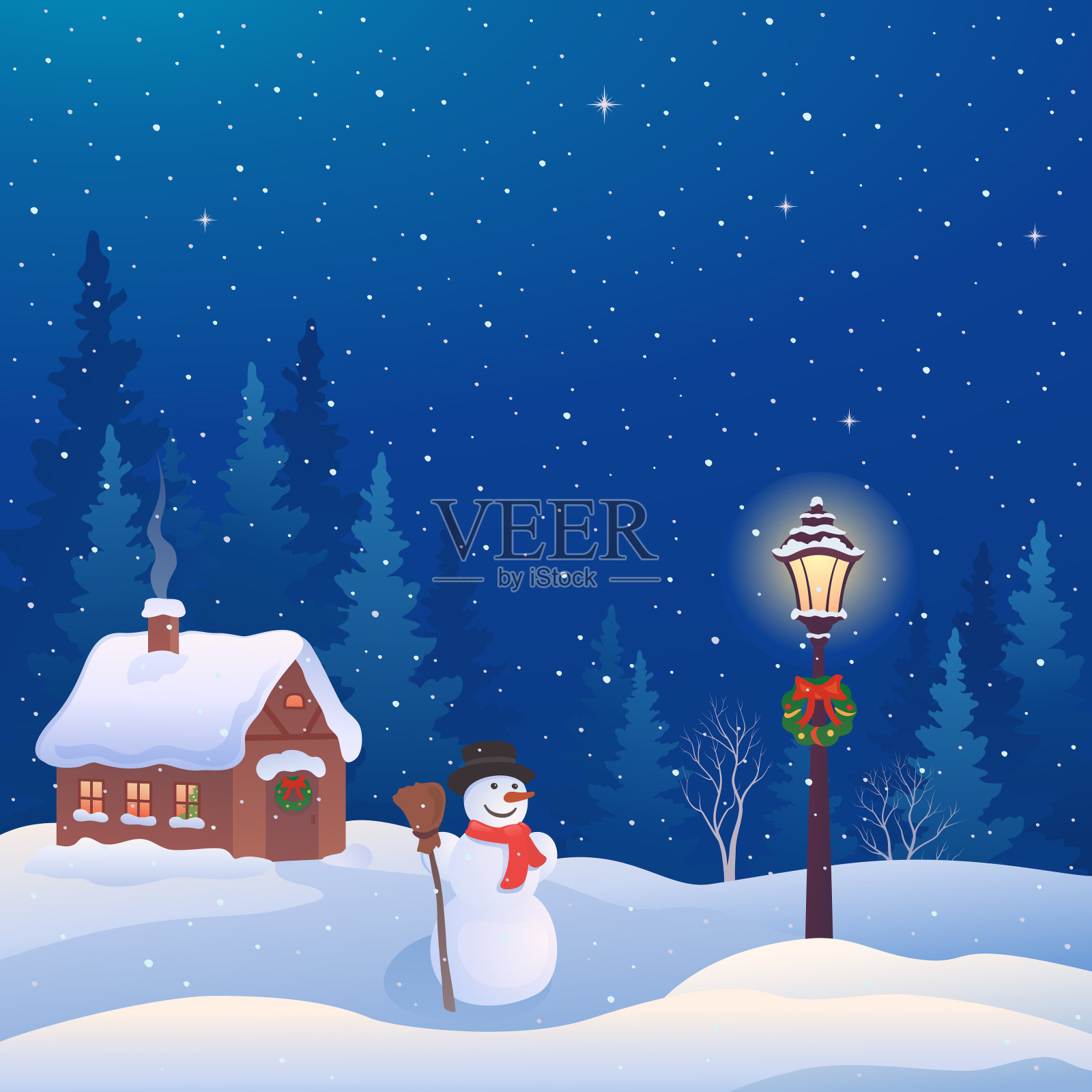 圣诞屋和雪人插画图片素材