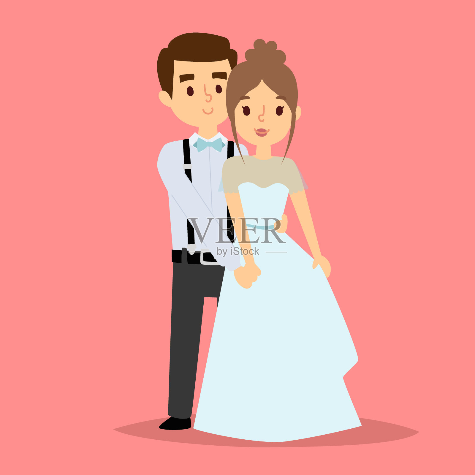 婚礼夫妇向量美丽的模特女孩在白色的礼服和男人在西装新娘插图插画图片素材