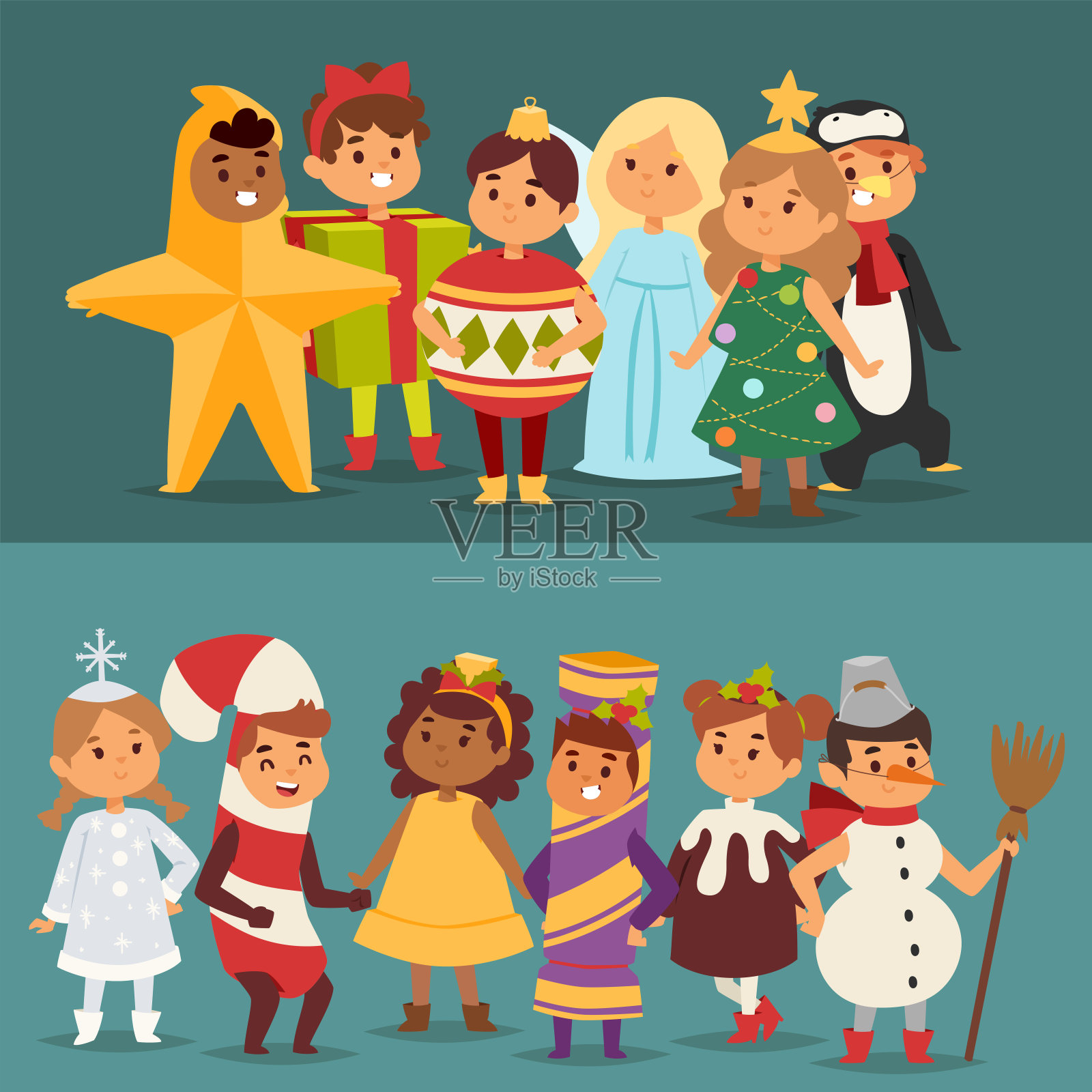 插图的圣诞嘉年华服装儿童矢量插画图片素材