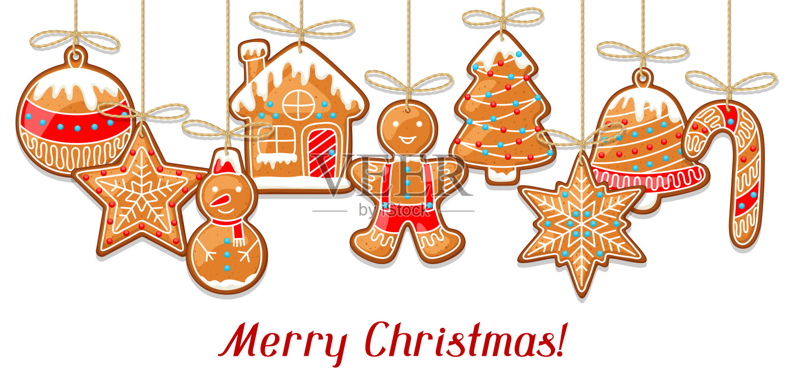 圣诞贺卡和挂姜饼设计元素图片
