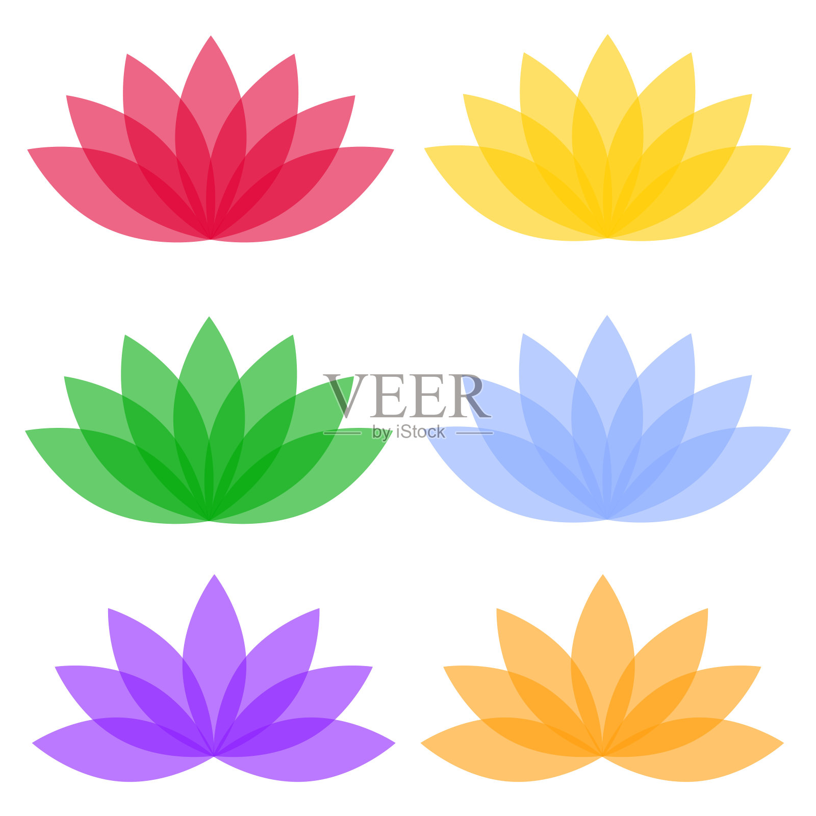 平莲花花的颜色背景。开花植物，矢量插图。设计元素图片