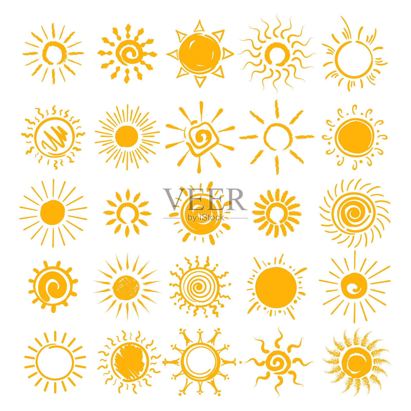 太阳涂鸦图标集插画图片素材
