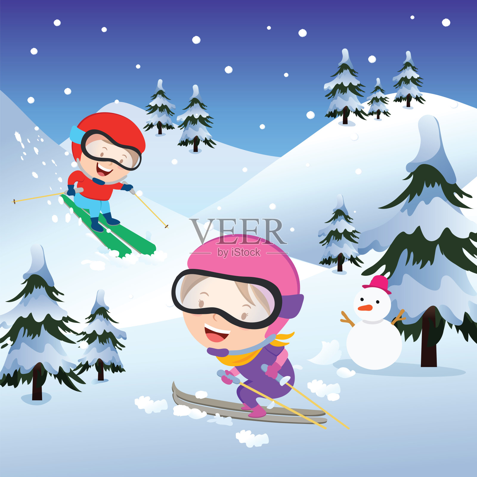 假期滑雪插画图片素材