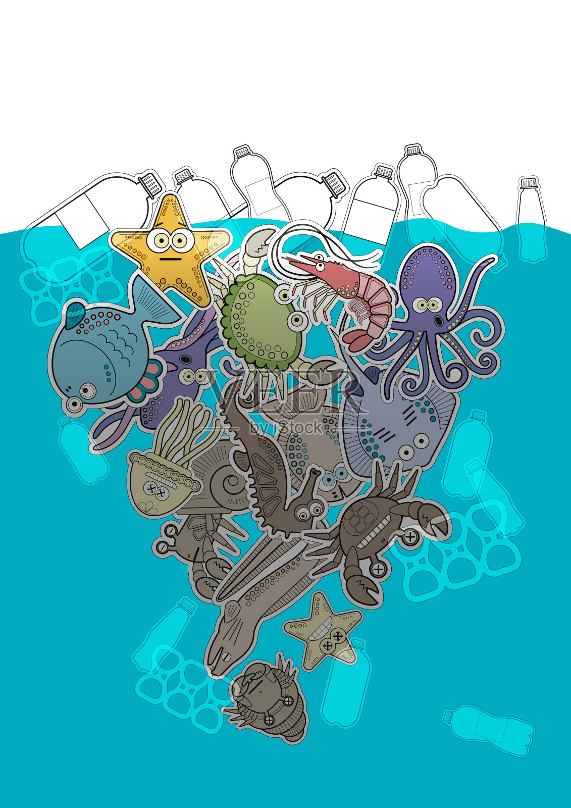 塑料海洋生物插画图片素材