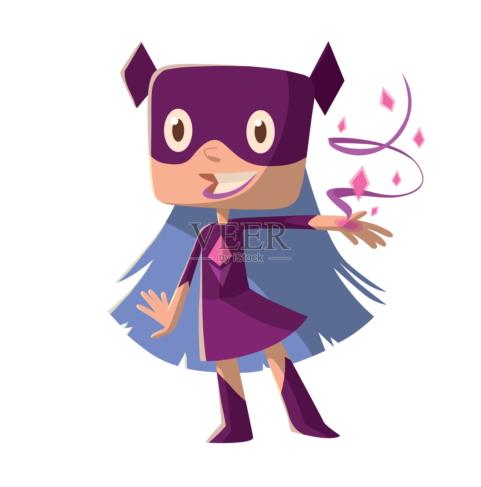穿着紫色超级英雄服装的有趣小女孩设计元素图片
