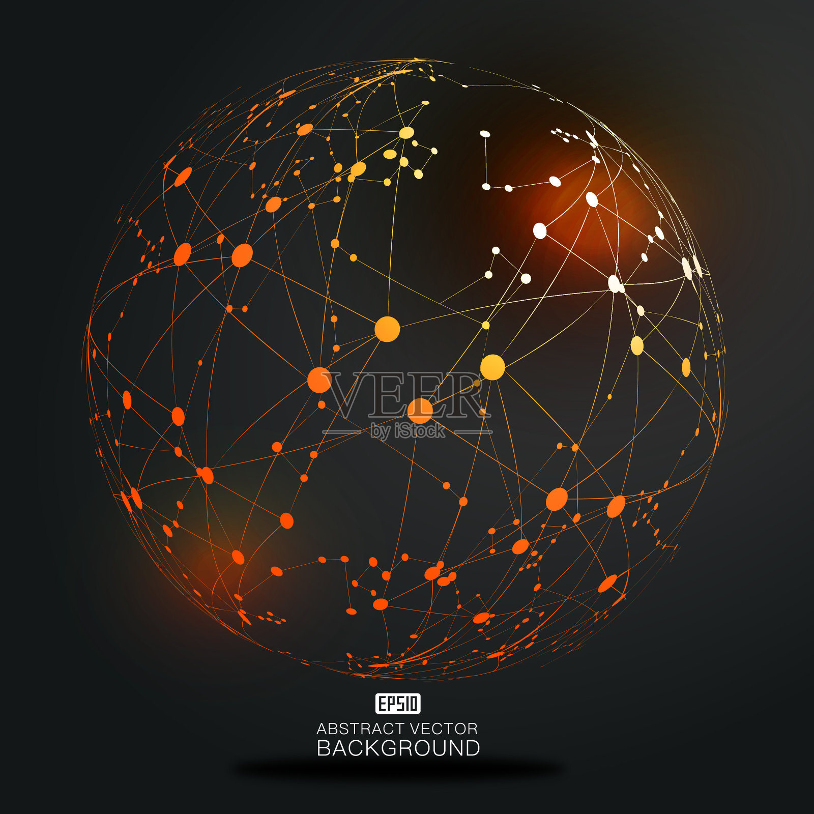 点线链接构成球面发光技术的三维背景，球面矢量元素的技术效果插画图片素材