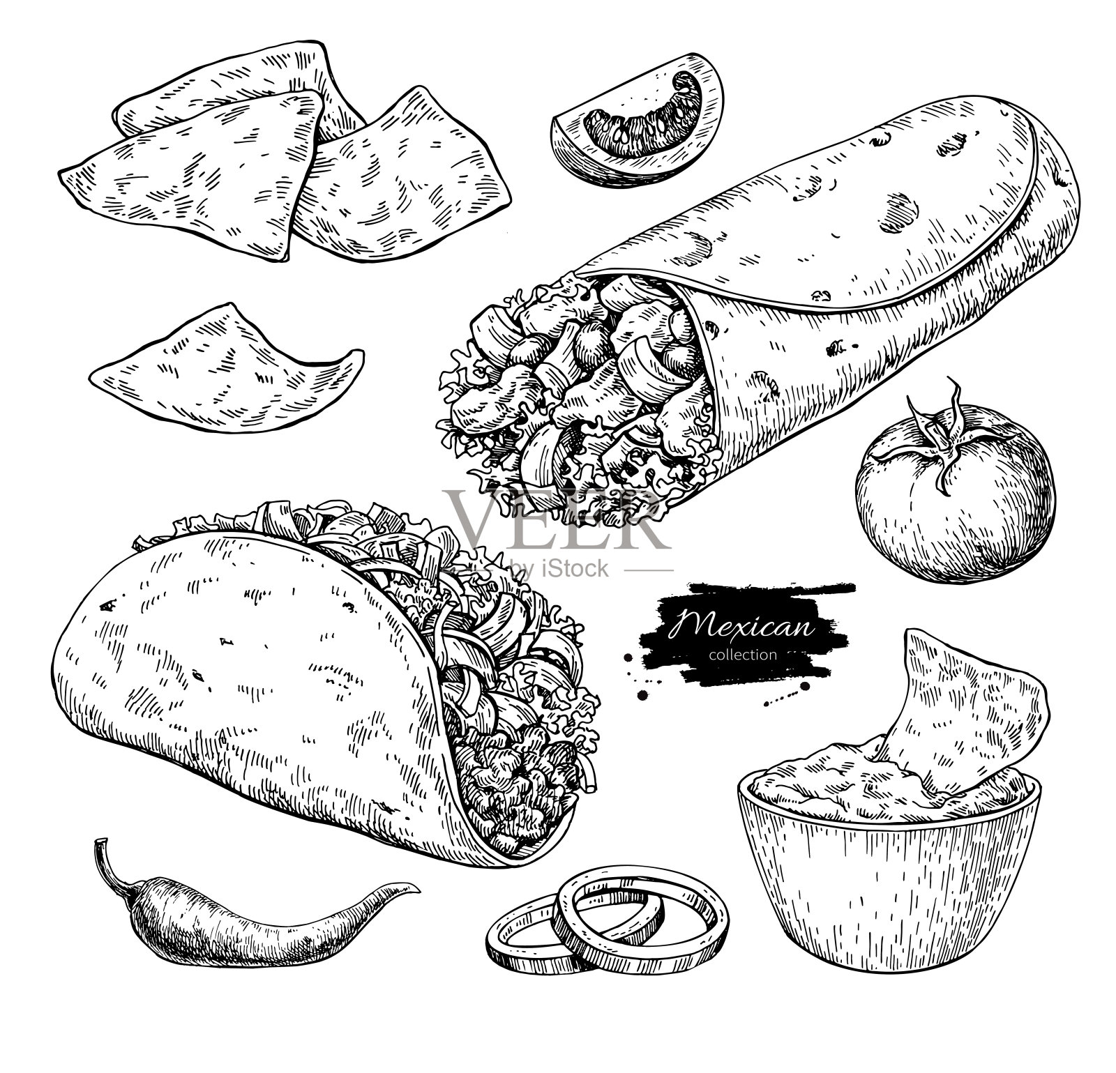 墨西哥食物。传统美食矢量插图。插画图片素材
