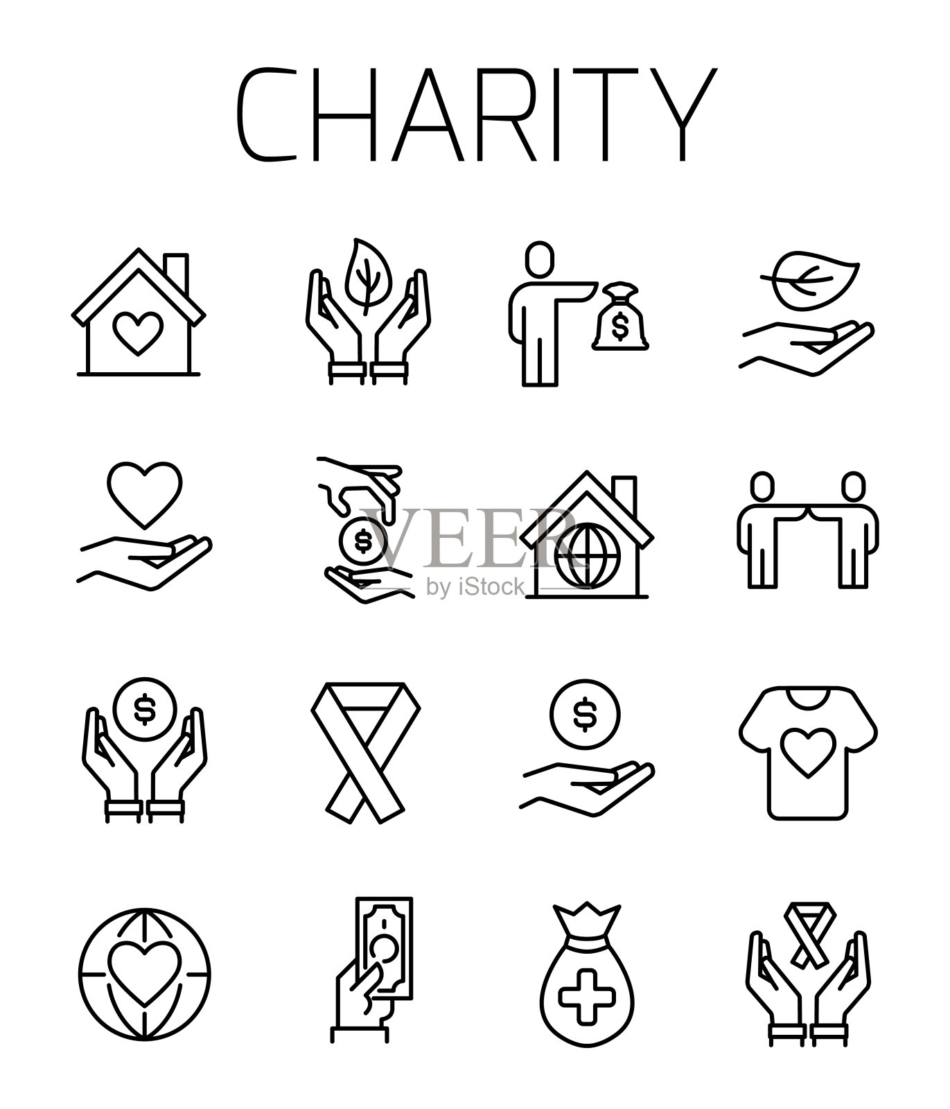 慈善相关的矢量图标集。图标素材