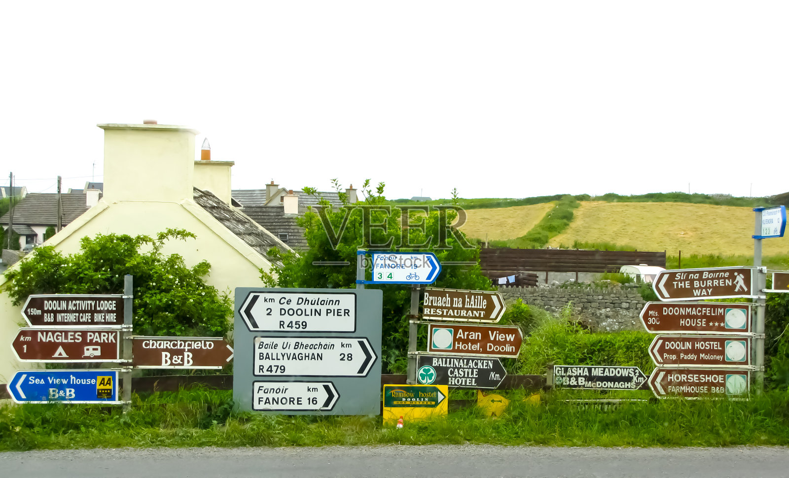 爱尔兰的街道标志指向几个方向照片摄影图片