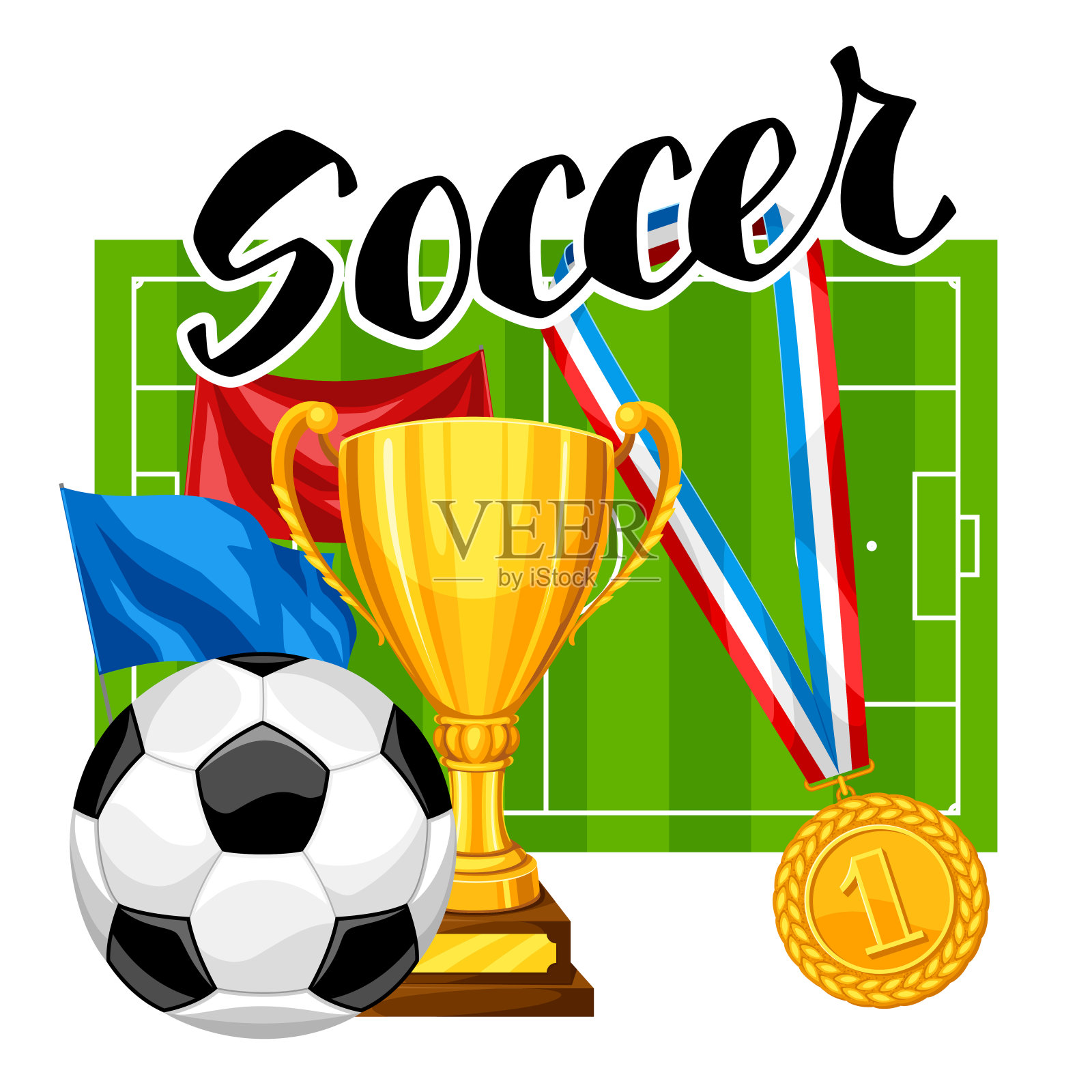 足球或足球背景有球和足球标志。体育插图插画图片素材