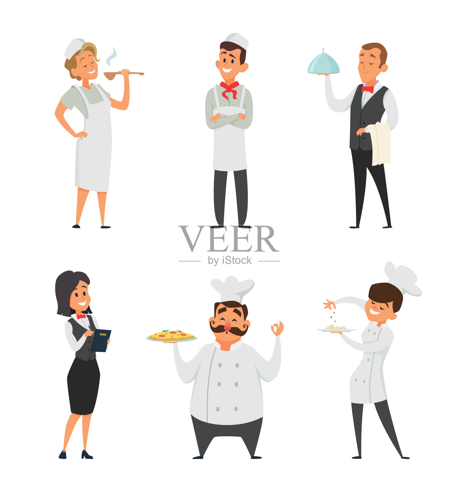 专业的餐厅员工。厨师，服务员和其他卡通人物设计元素图片