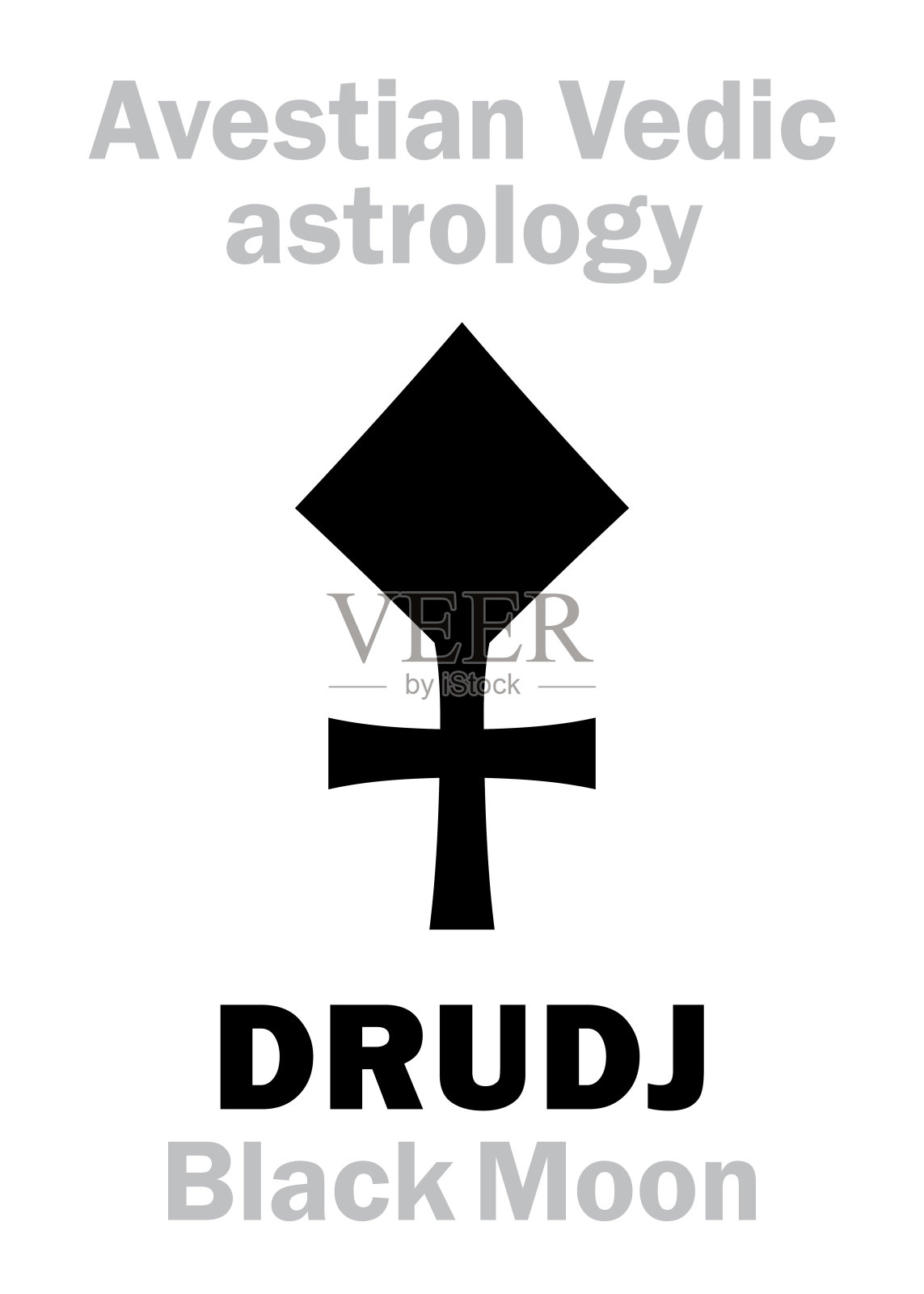 占星字母表:DRUDJ(黑月亮)，阿维斯提吠陀星月。象形文字符号(单符号)。插画图片素材