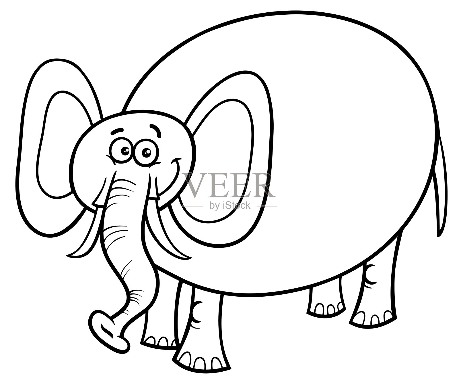 可爱的大象卡通人物着色书设计元素图片