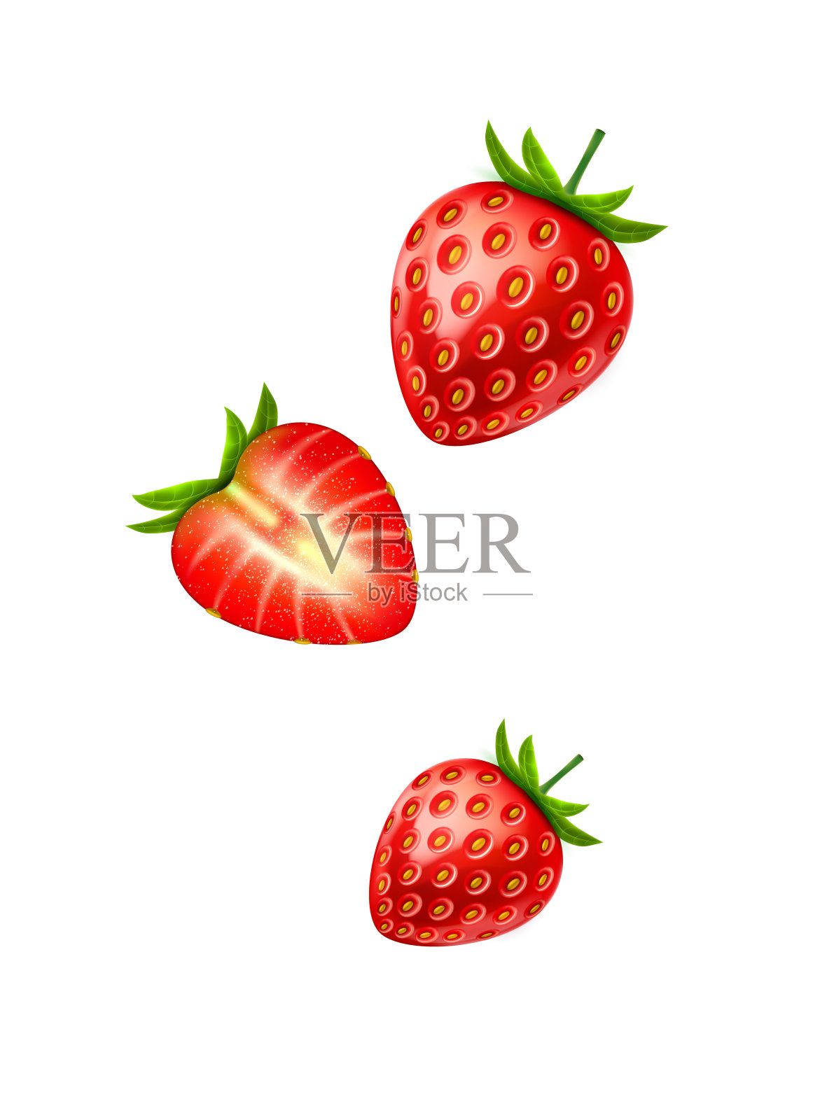矢量现实详细的草莓切片插画图片素材