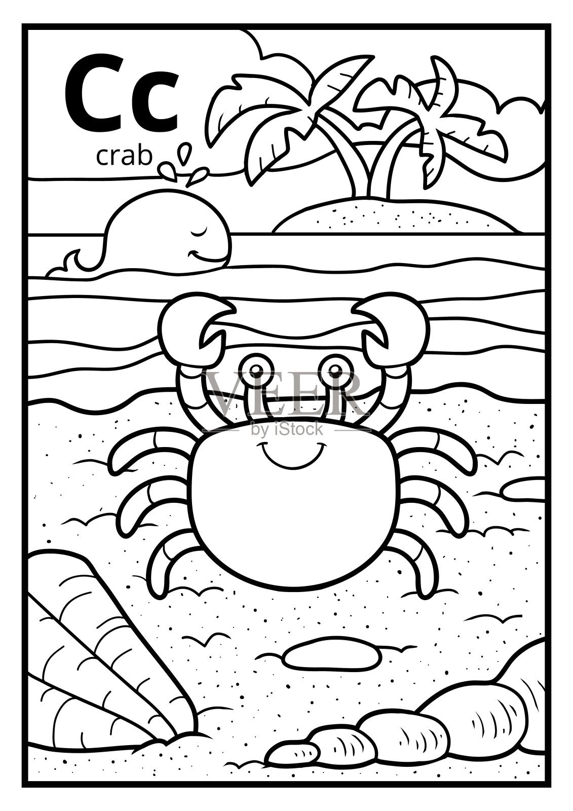着色书，无色字母。字母C,螃蟹插画图片素材
