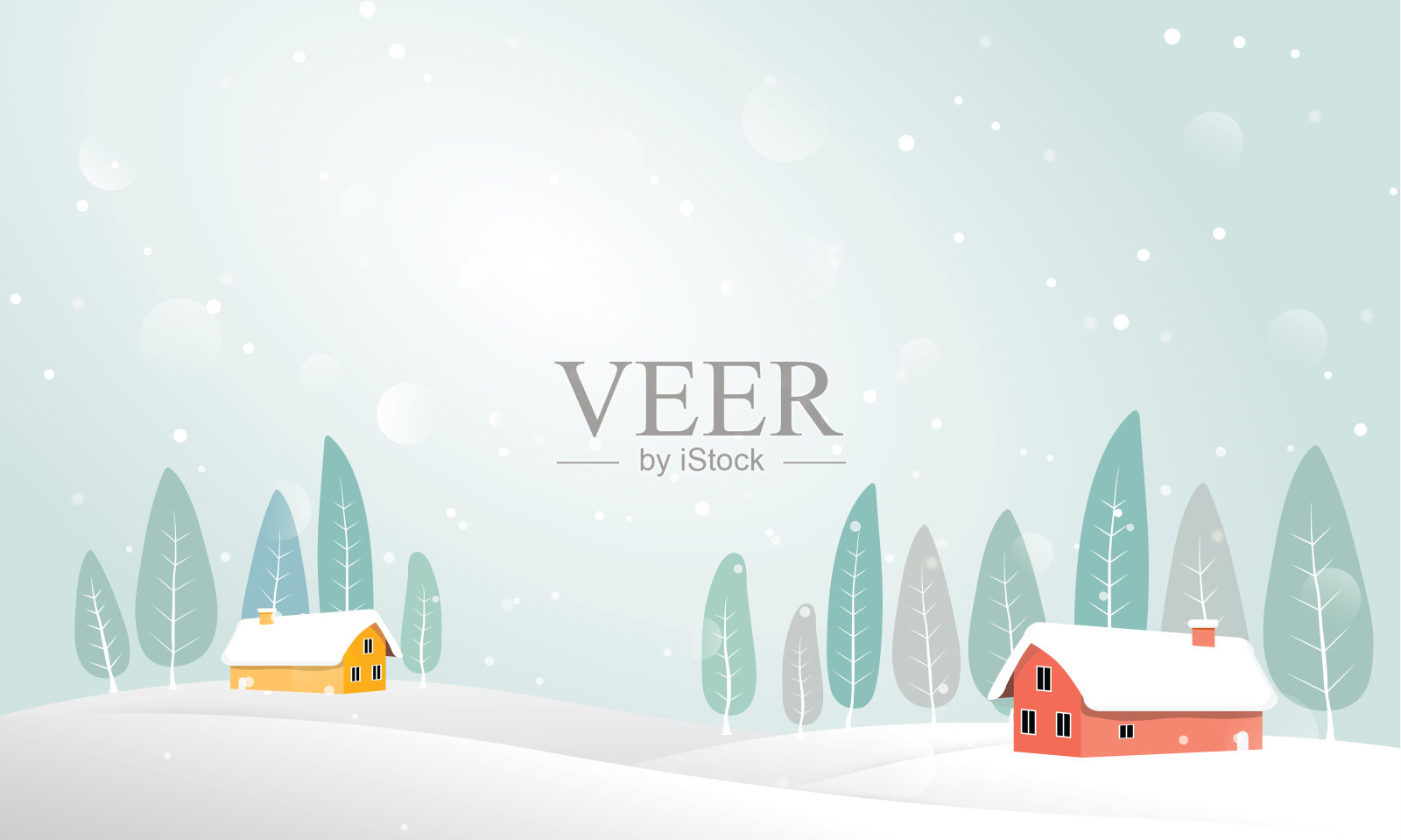 冬天在乡下大雪，圣诞快乐，新年快乐。插画图片素材