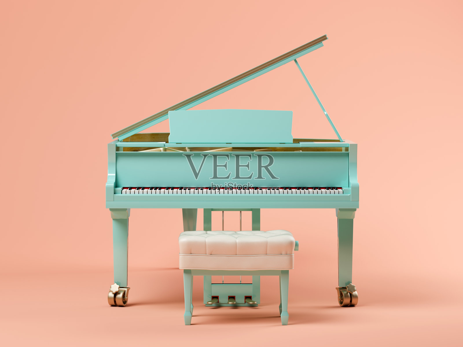 蓝色三角钢琴在粉红色的背景3D插图照片摄影图片